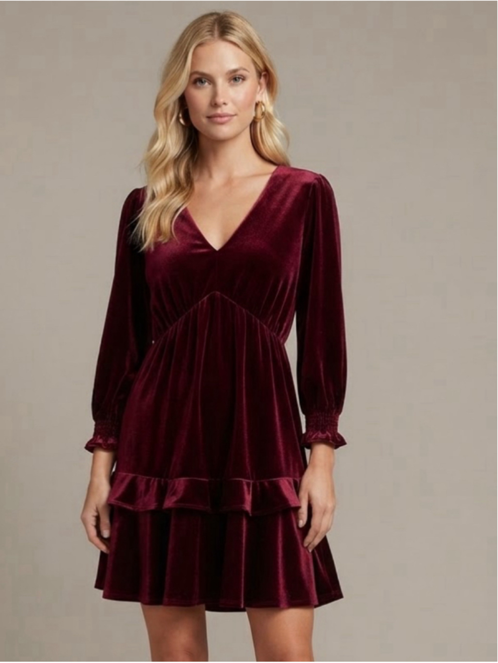 Maison Tara Burgundy Velvet Mini Dress Size M